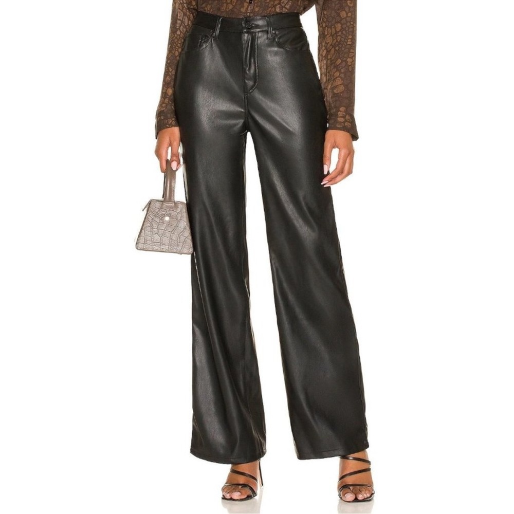 New AFRM Dawson Wide Leg Pants in Black Vegan Leather 27‎